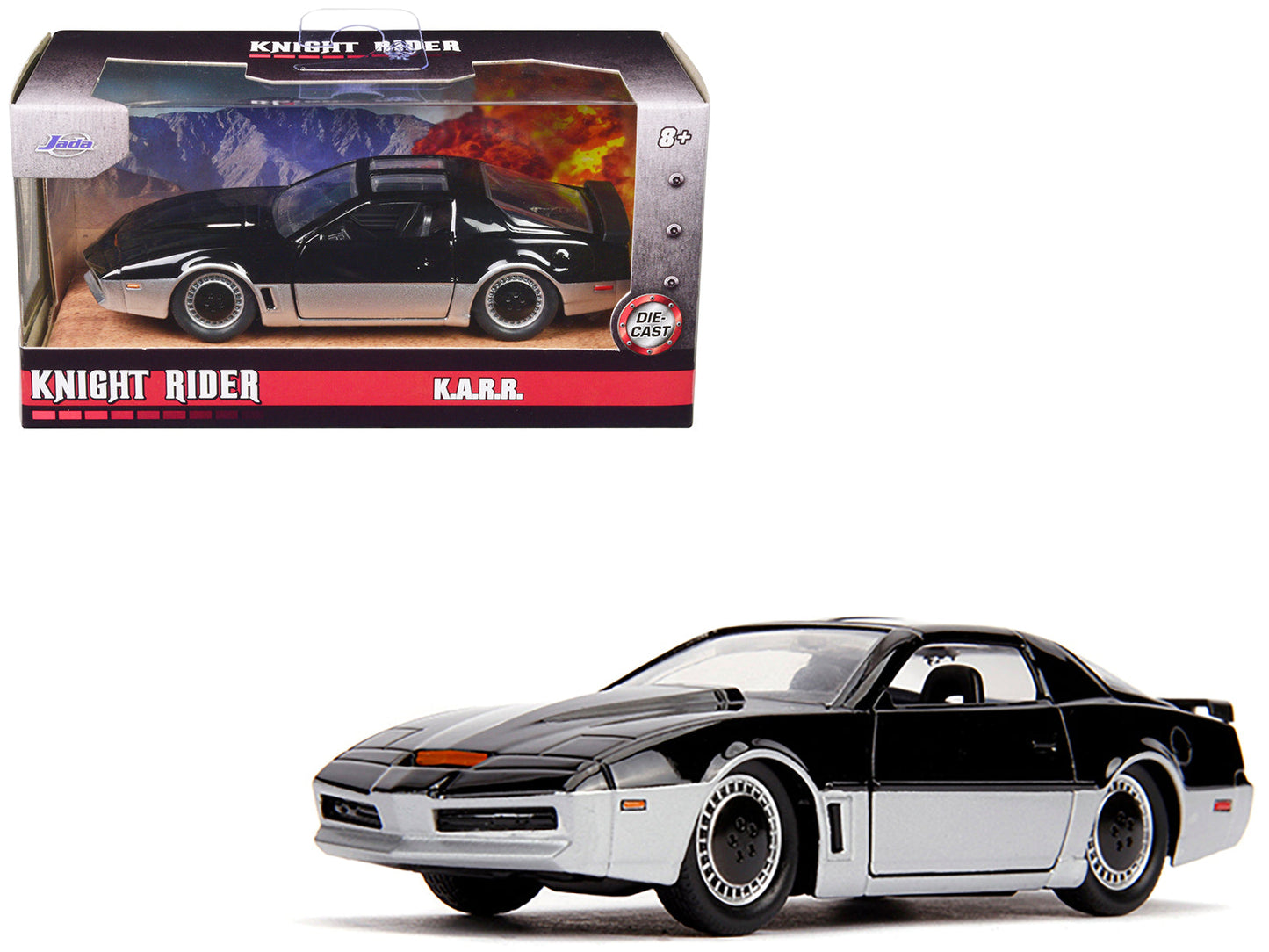 K.A.R.R. Black and Silver "Knight Rider" (1982) TV Series "Hollywood Rides" Series 1/32 Diecast Model Car by Jada free shipping USA