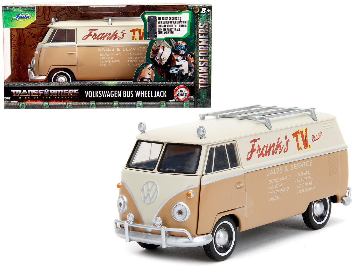 Volkswagen Bus "WheelJack" Tan and Beige "Frank's TV Repair" "Transformers: Rise of the Beasts" (2023) Movie "Hollywood Rides" Series 1/32 Diecast Model Car by Jada free shipping USA