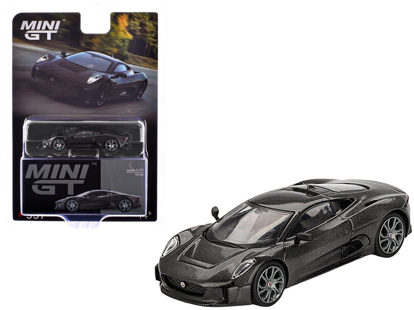 Jaguar C-X75 "Test Car" Black Carbon Limited Edition 1/64 Diecast Model Car by Mini GT free shipping USA