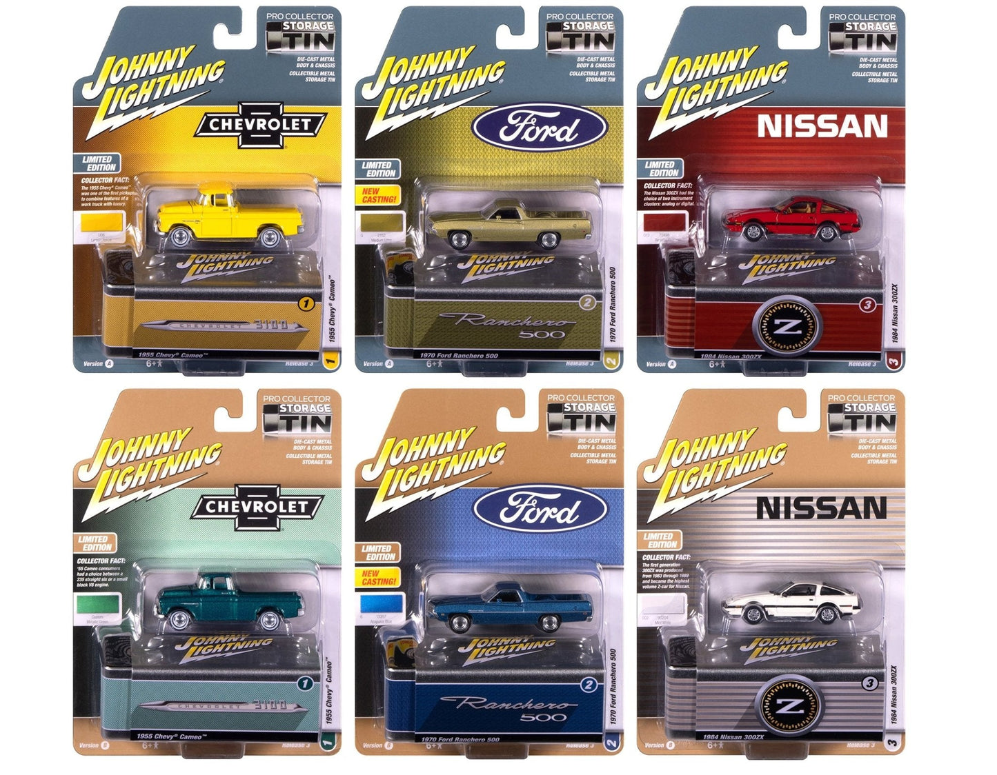 Johnny Lightning Collector's Tin 2025 Set of 6 Cars Release 3 Limited Edition 1/64 Diecast Model Cars by Johnny Lightning free shipping USA