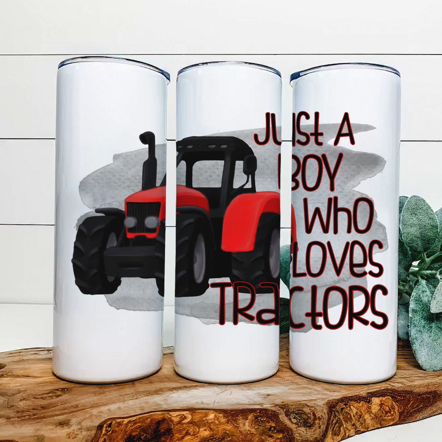Just A Boy Who Loves Tractors|Skinny Tumbler|Optional Bluetooth Speaker| Speaker Color Varies by Rowdy Ridge Co