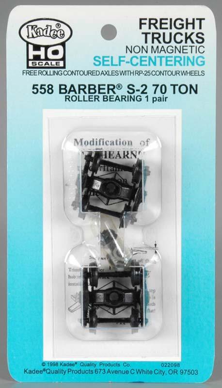 Kadee 558 HO Self-Centering Barber S-2 70-Ton Roller Bearing Freight Car Trucks