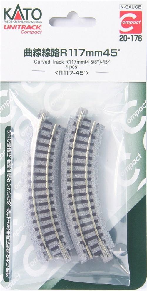 Kato 20-176 N Unitrack 4 5/8" (117mm) Radius Curve 45 Degree Section (4-Pack)