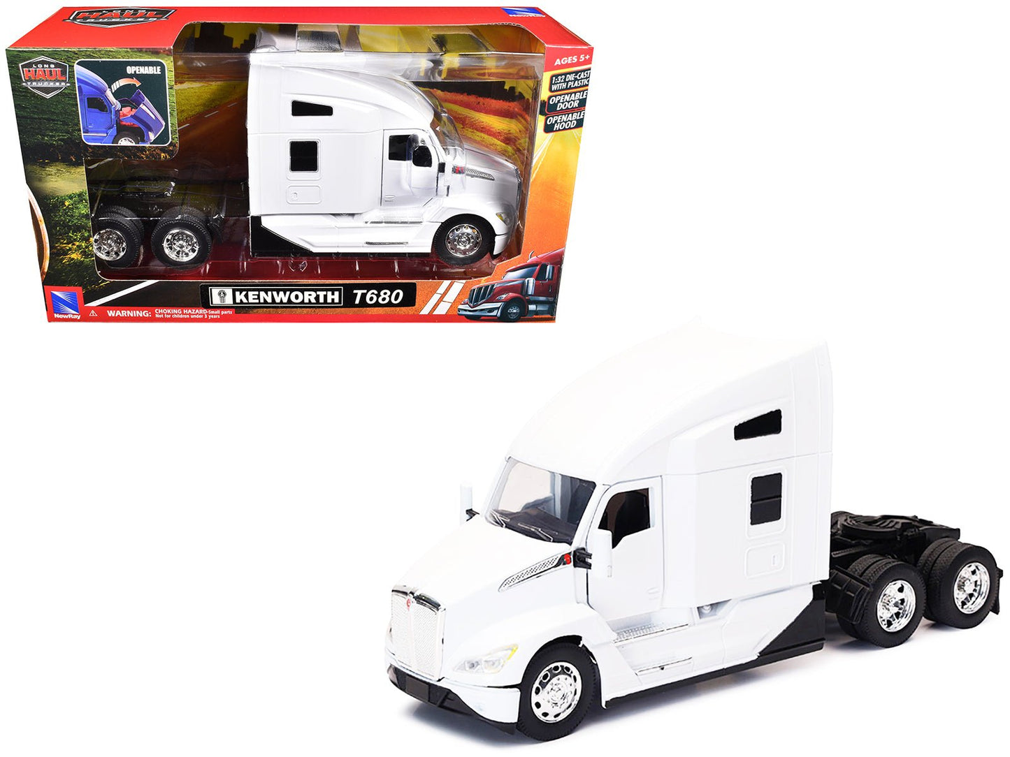 Kenworth T680 Truck Tractor White "Long Haul Truckers" Series 1/32 Diecast Model by New Ray free shipping USA