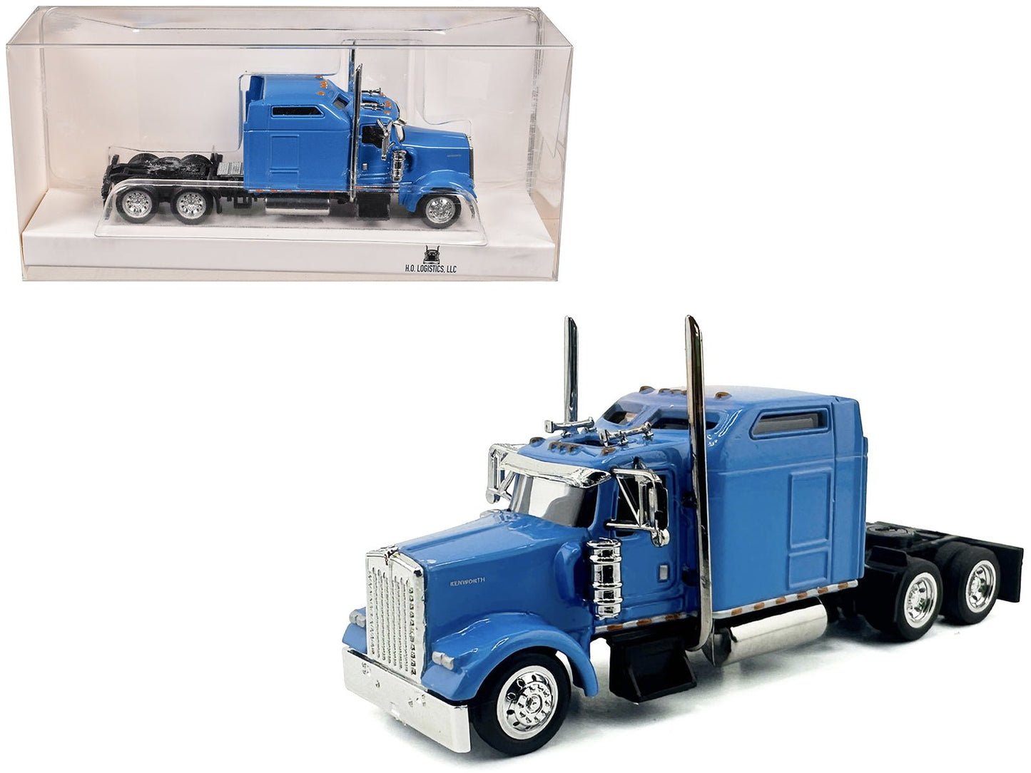 Kenworth W900L Truck Tractor with Sleeper Cab Baby Blue 1/87 (HO) Scale Plastic Model Car by HO Logistics free shipping USA