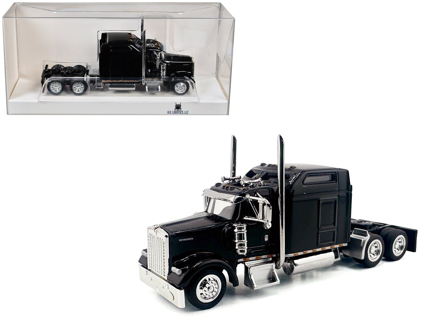 Kenworth W900L Truck Tractor with Sleeper Cab Black 1/87 (HO) Scale Plastic Model Car by HO Logistics free shipping USA