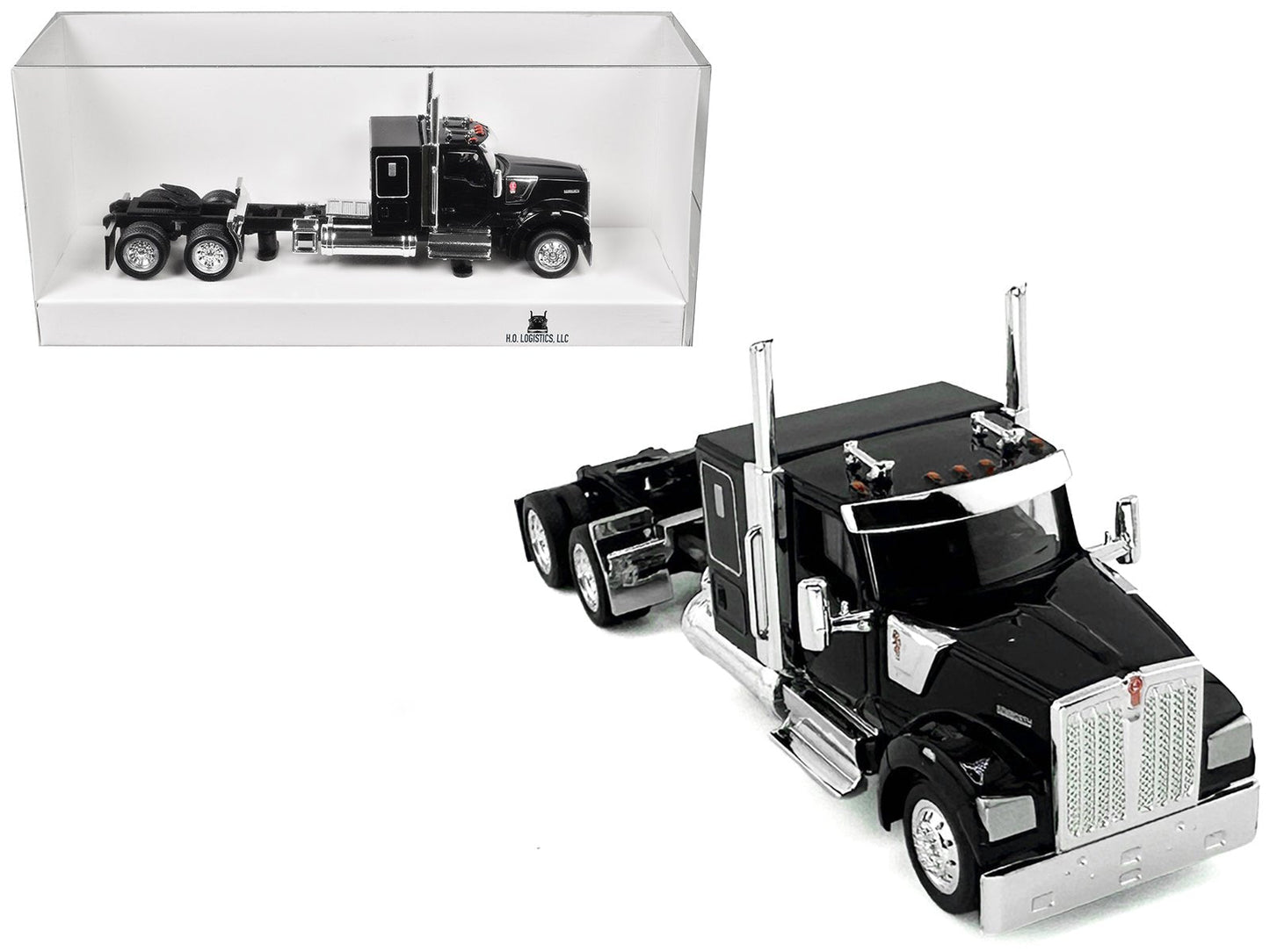 Kenworth W990 with Flat Top Sleeper Cab Black 1/87 (HO) Plastic Model Car by HO Logistics free shipping USA