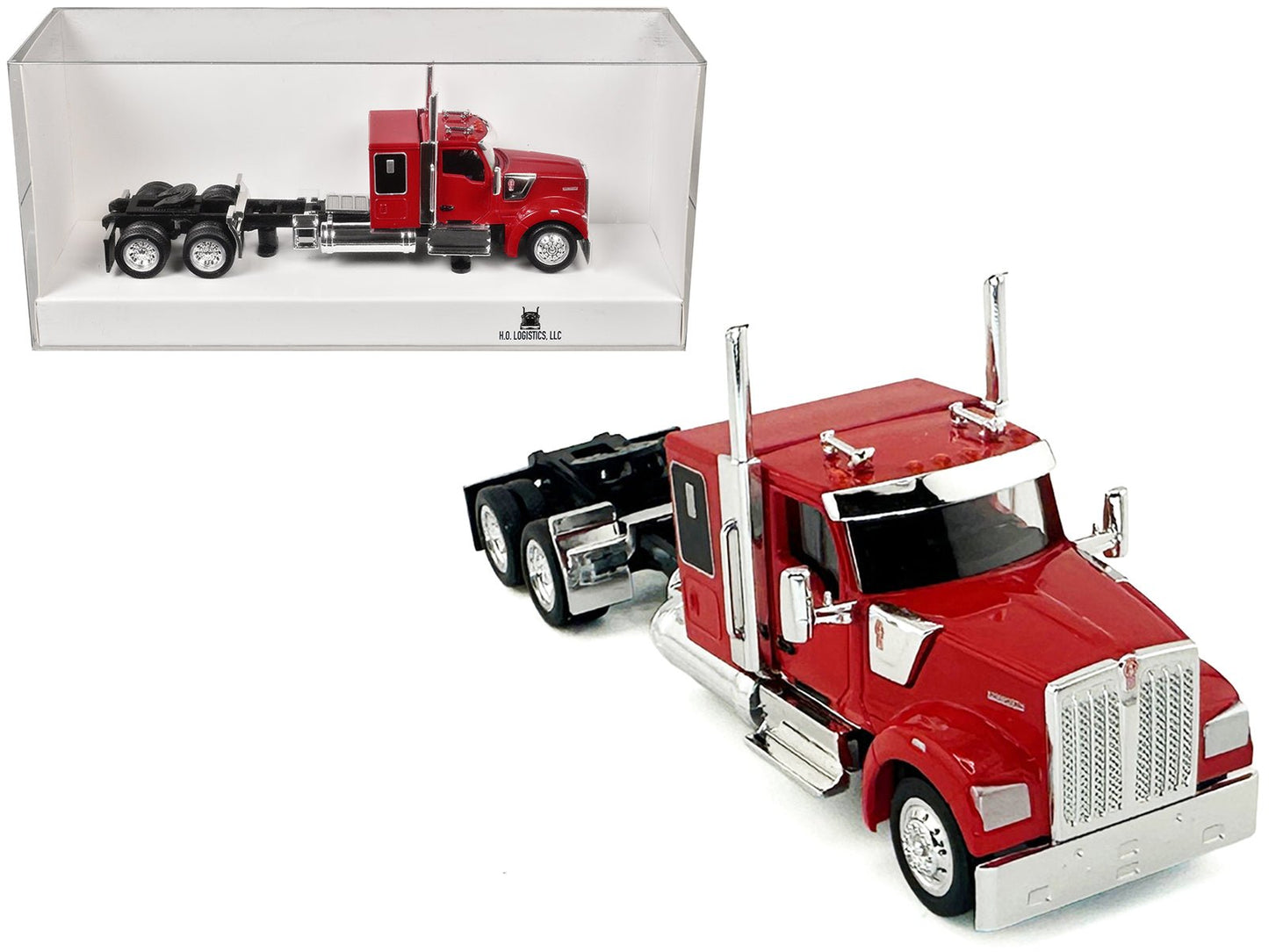 Kenworth W990 with Flat Top Sleeper Cab Red 1/87 (HO) Plastic Model Car by HO Logistics free shipping USA