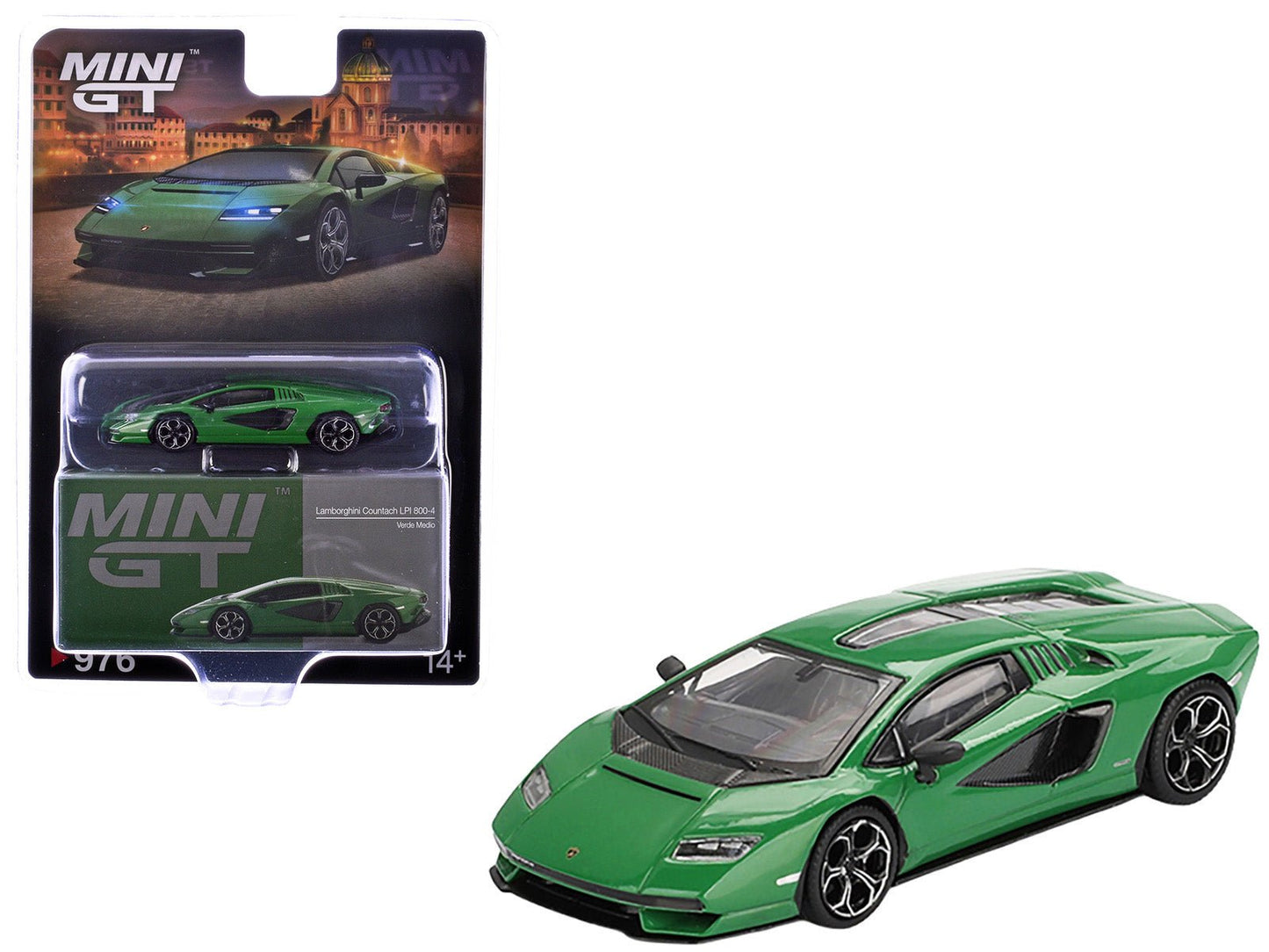 Lamborghini Countach LPI 800-4 Verde Medio Green Limited Edition 1/64 Diecast Model Car by Mini GT free shipping USA