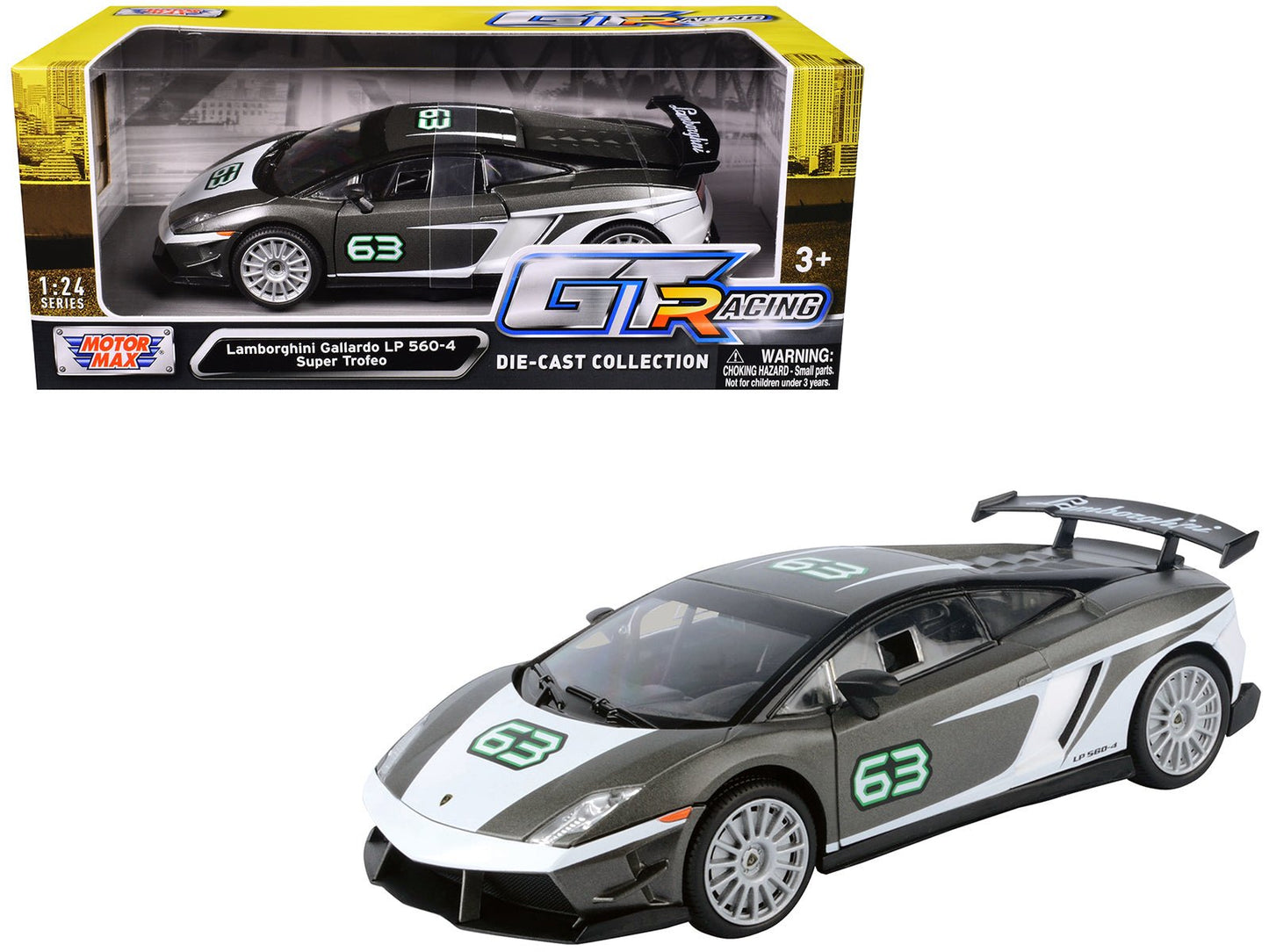 Lamborghini Gallardo LP 560-4 Super Trofeo #63 Gray Metallic and White "GT Racing" Series 1/24 Diecast Model Car by Motormax free shipping USA