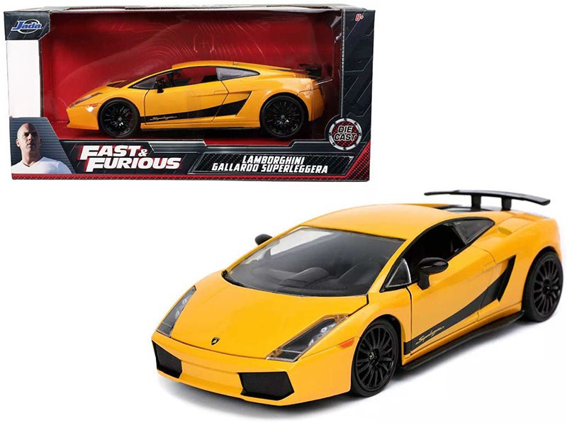Lamborghini Gallardo Superleggera Yellow with Black Stripes "Fast & Furious" Movie 1/24 Diecast Model Car by Jada free shipping USA