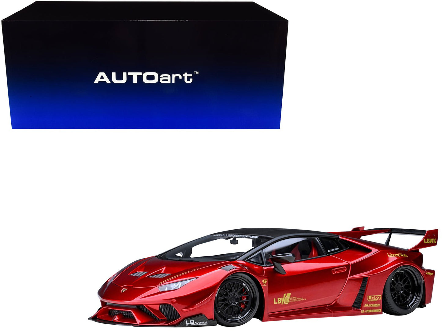 Lamborghini Huracan GT "LB-Silhouette Works" Hyper Red Metallic with Black Top 1/18 Model Car by Autoart free shipping USA