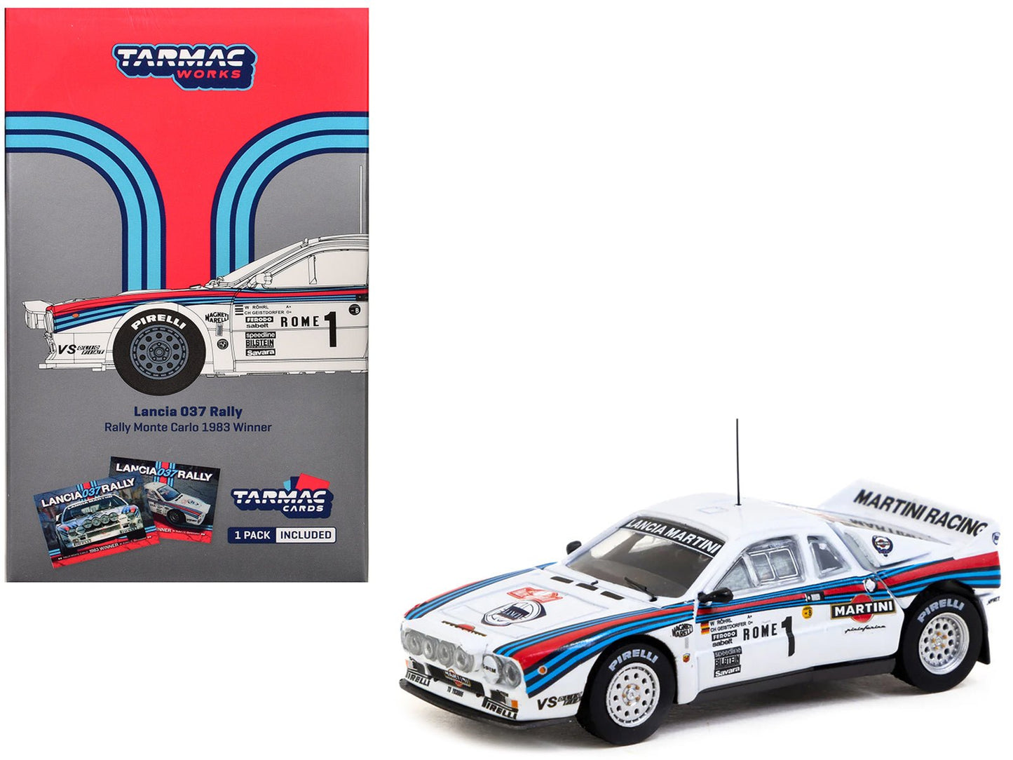 Lancia 037 Rally #1 Walter Rohrl - Christian Geistdorfer "Martini Racing" Winner "Rallye Monte-Carlo" (1983) "Hobby64+" Series 1/64 Diecast Model Car by Tarmac Works free shipping USA