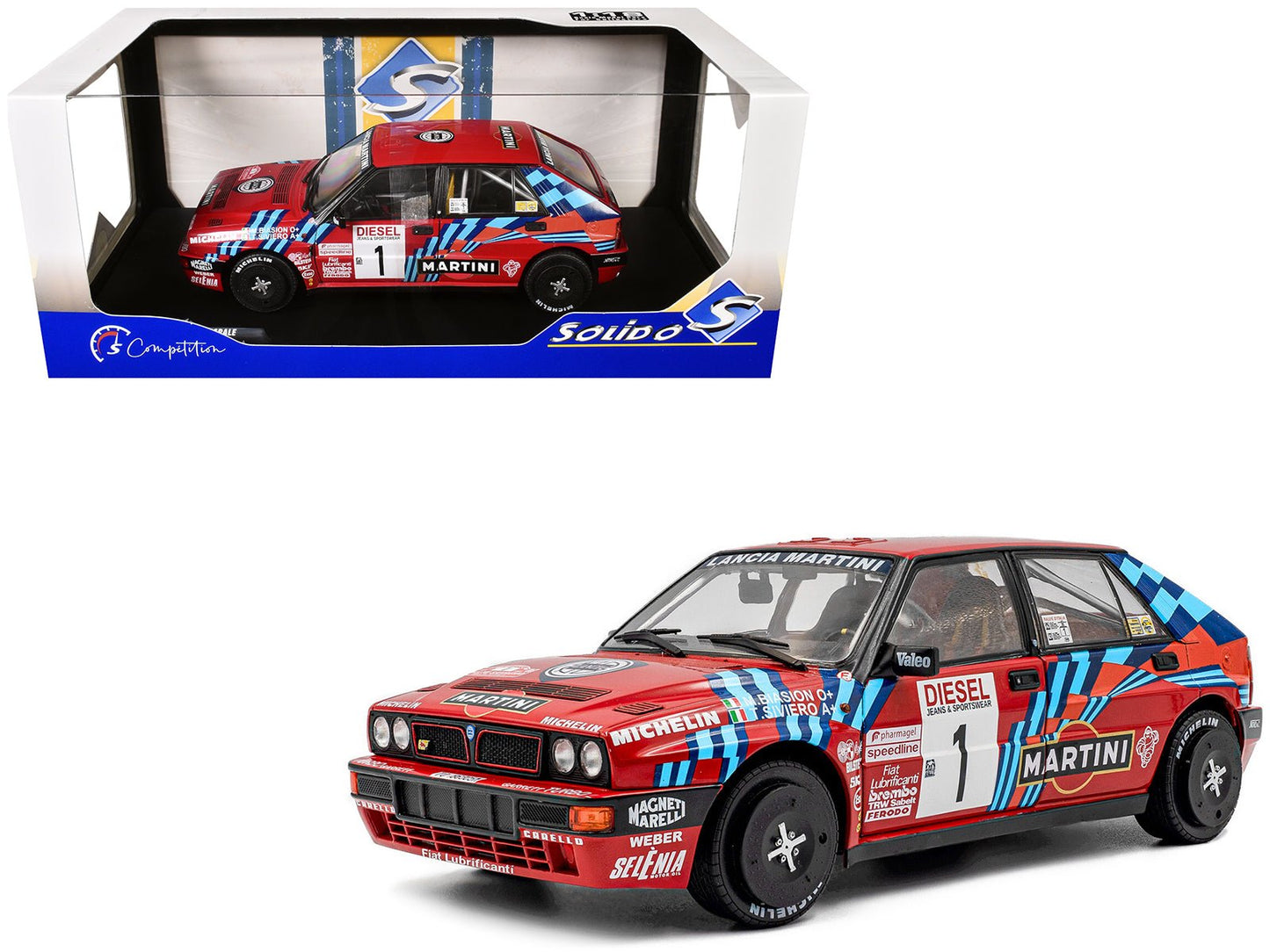Lancia Delta HF Integrale #1 Miki Biasion - Tiziano Siviero Winner "Rally Sanremo" (1989) "Competition" Series 1/18 Diecast Model Car by Solido free shipping USA