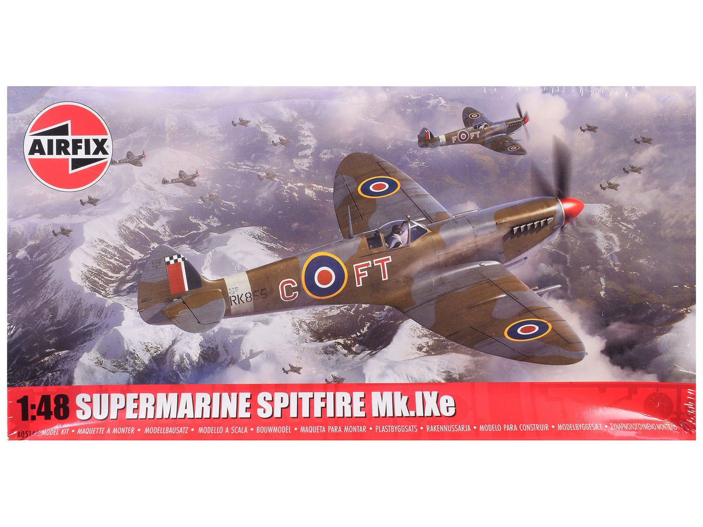 Level 2 Model Kit Supermarine Spitfire Mk.IXe Fighter Aircraft with 3 Scheme Options 1/48 Plastic Model Kit by Airfix free shipping USA