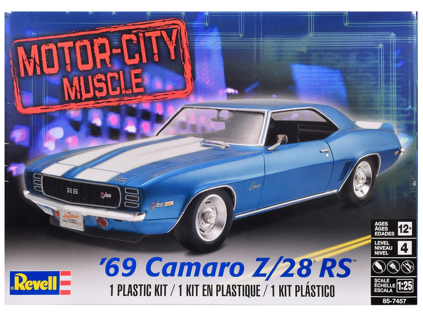 Level 4 Model Kit 1969 Chevrolet Camaro Z/28 RS "Motor-City Muscle" 1/25 Scale Model by Revell free shipping USA