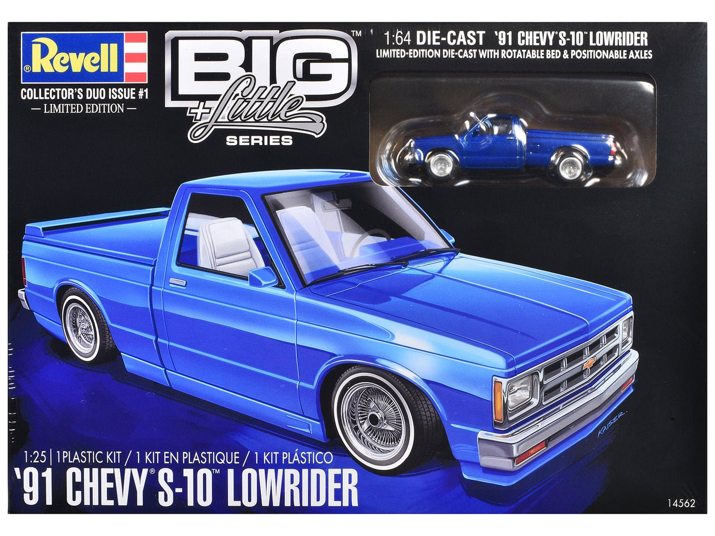 Level 4 Model Kit 1991 Chevrolet S-10 Lowrider Pickup Truck with 1/64 Diecast Version Included "Big + Little Series" 1/25 Scale Model by Revell free shipping USA