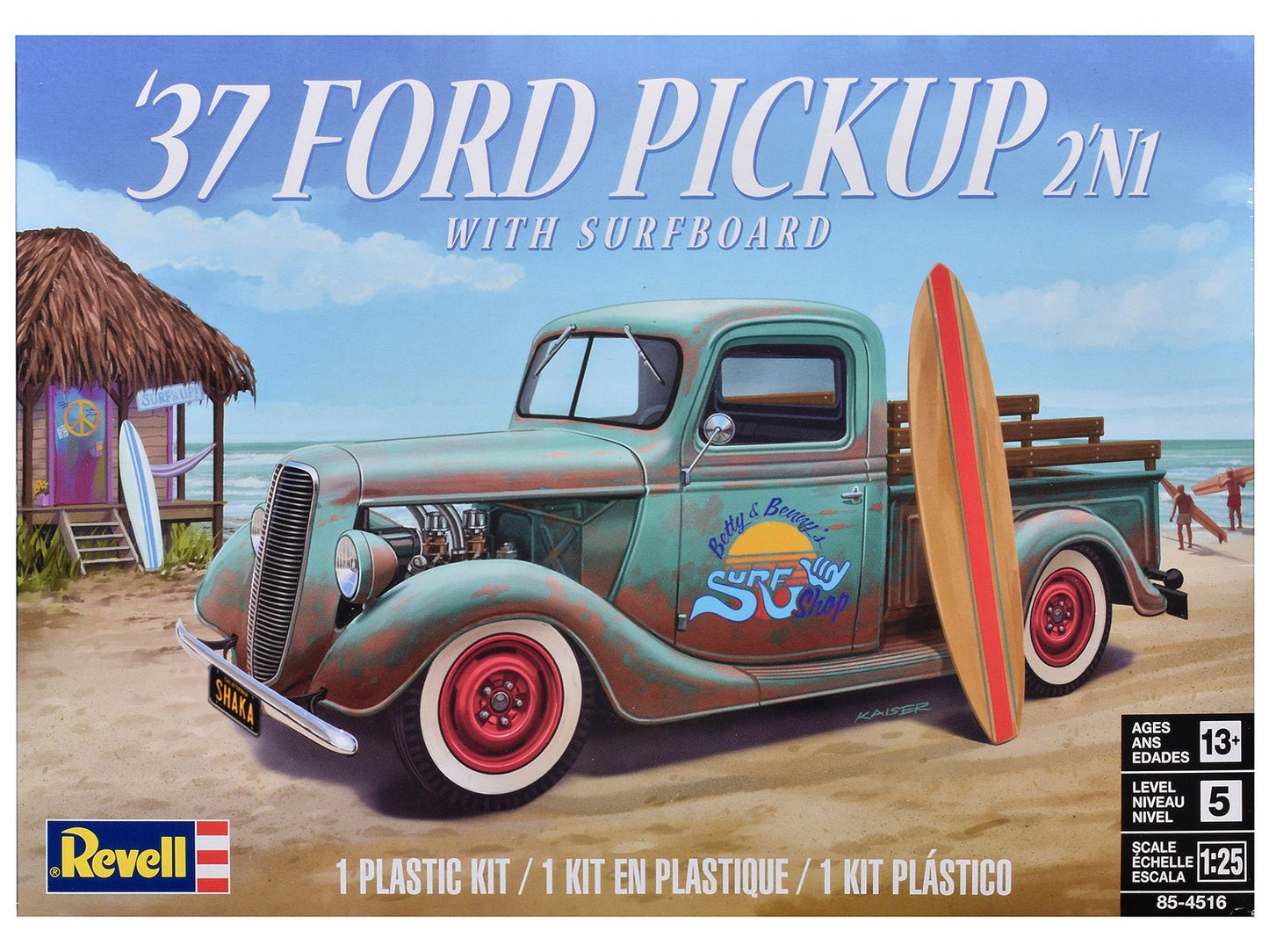 Level 5 Model Kit 1937 Ford Pickup Truck with Surfboard 2-in-1 Kit 1/25 Scale Model by Revell free shipping USA