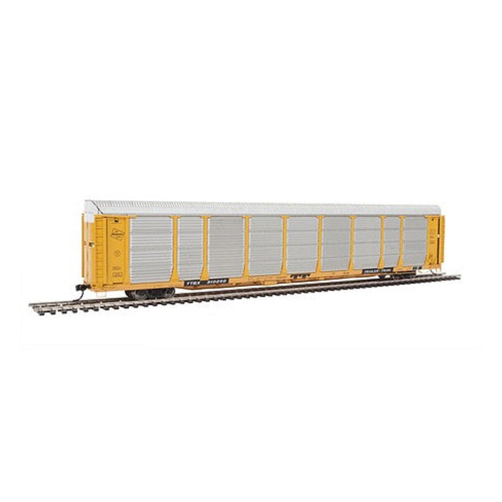Walthers Proto 101339 HO Scale 89' Thrall Bi-Level Auto Carrier - Ready To Run -- Milwaukee Road Rack, TTGX Flatcar #910250 (yellow, silver; yellow Flat)