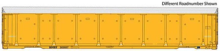 Walthers Proto 101414 HO Scale 89' Thrall Enclosed Tri-Level Auto Carrier - Ready to Run -- Burlington Northern Santa Fe Rack and Flat #303061 (yellow, Circle-Cross Log