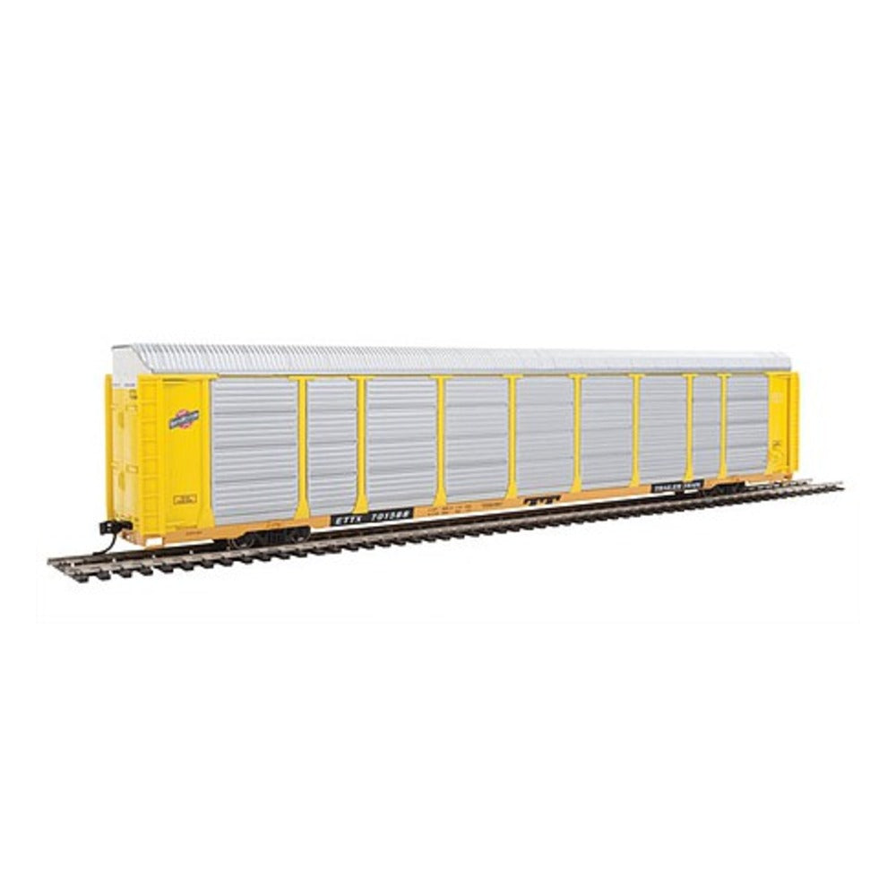 Walthers Proto 101417 HO Scale 89' Thrall Enclosed Tri-Level Auto Carrier - Ready to Run -- Chicago & North Western(TM) ETTX Flat #701338 (yellow, silver)