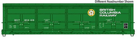 Walthers Proto 101919 HO Scale 56' Thrall All-Door Boxcar - Ready to Run -- British Columbia BCIT #800108 (green, white, yellow; Dogwood Logo)