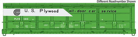Walthers Proto 101934 HO Scale 56' Thrall All-Door Boxcar - Ready to Run -- US Plywood #1420 (green, white)
