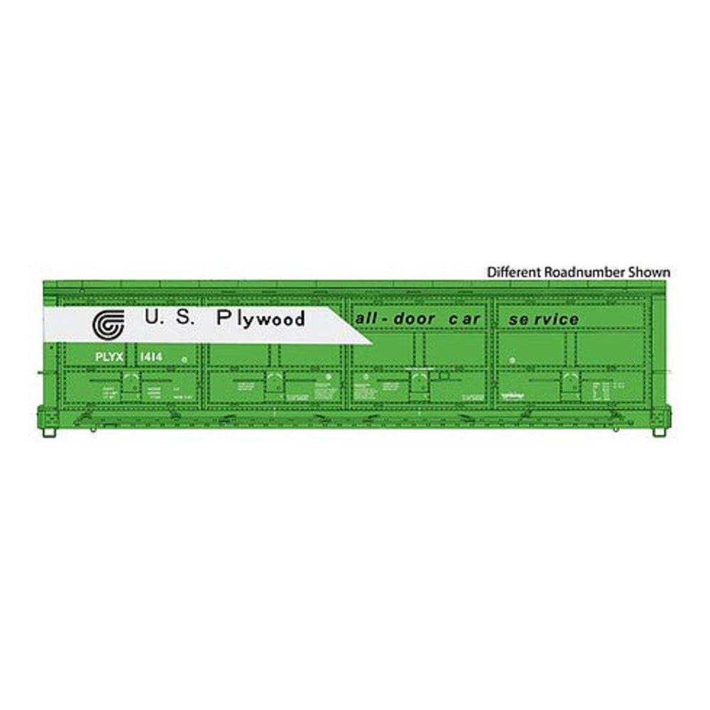 Walthers Proto 101934 HO Scale 56' Thrall All-Door Boxcar - Ready to Run -- US Plywood #1420 (green, white)