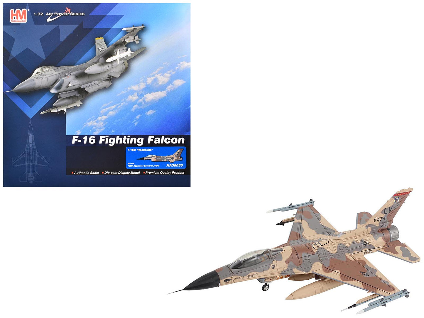 Lockheed F-16C Fighting Falcon Fighter Aircraft "85-474 Rockslide 706th Aggressor Squadron" United States Air Force "Air Power Series" 1/72 Diecast Model by Hobby Master free shipping USA