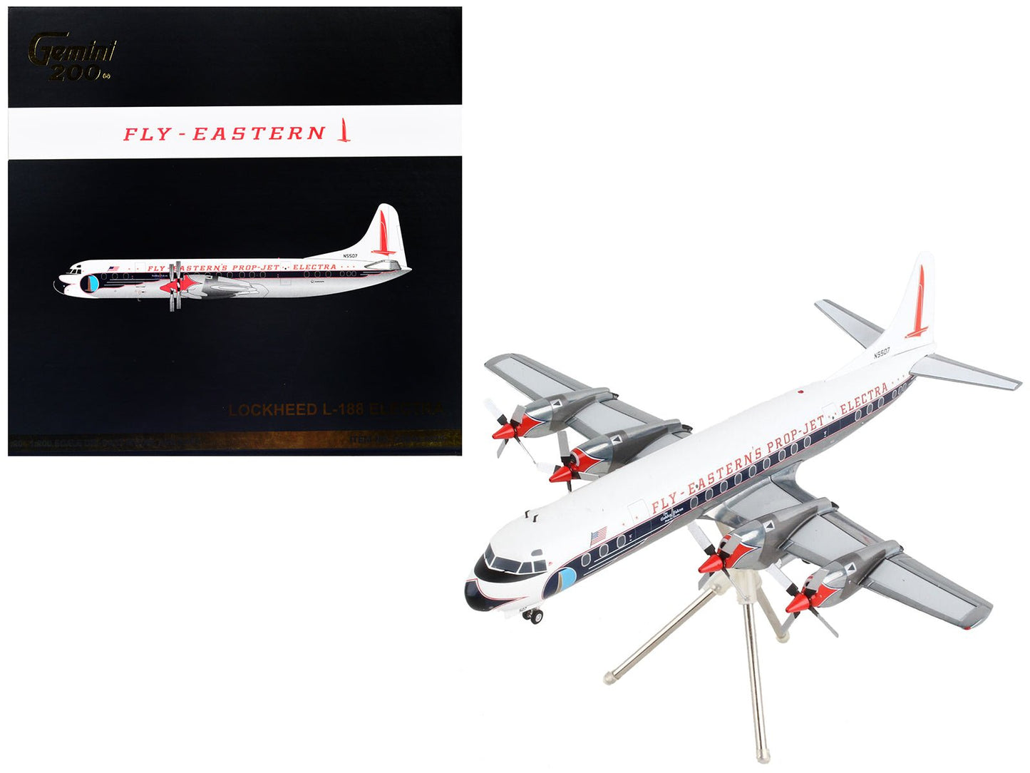 Lockheed L-188 Electra Commercial Aircraft "Eastern Air Lines" White with Blue Stripes "Gemini 200" Series 1/200 Diecast Model Airplane by GeminiJets free shipping USA