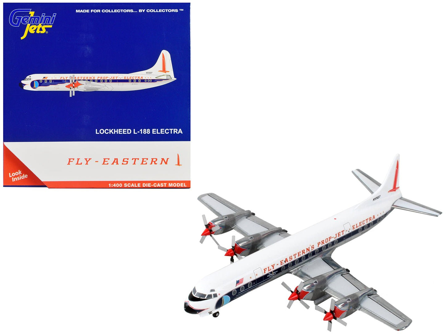 Lockheed L-188 Electra Commercial Aircraft "Eastern Air Lines" White with Dark Blue Stripes 1/400 Diecast Model Airplane by GeminiJets free shipping USA