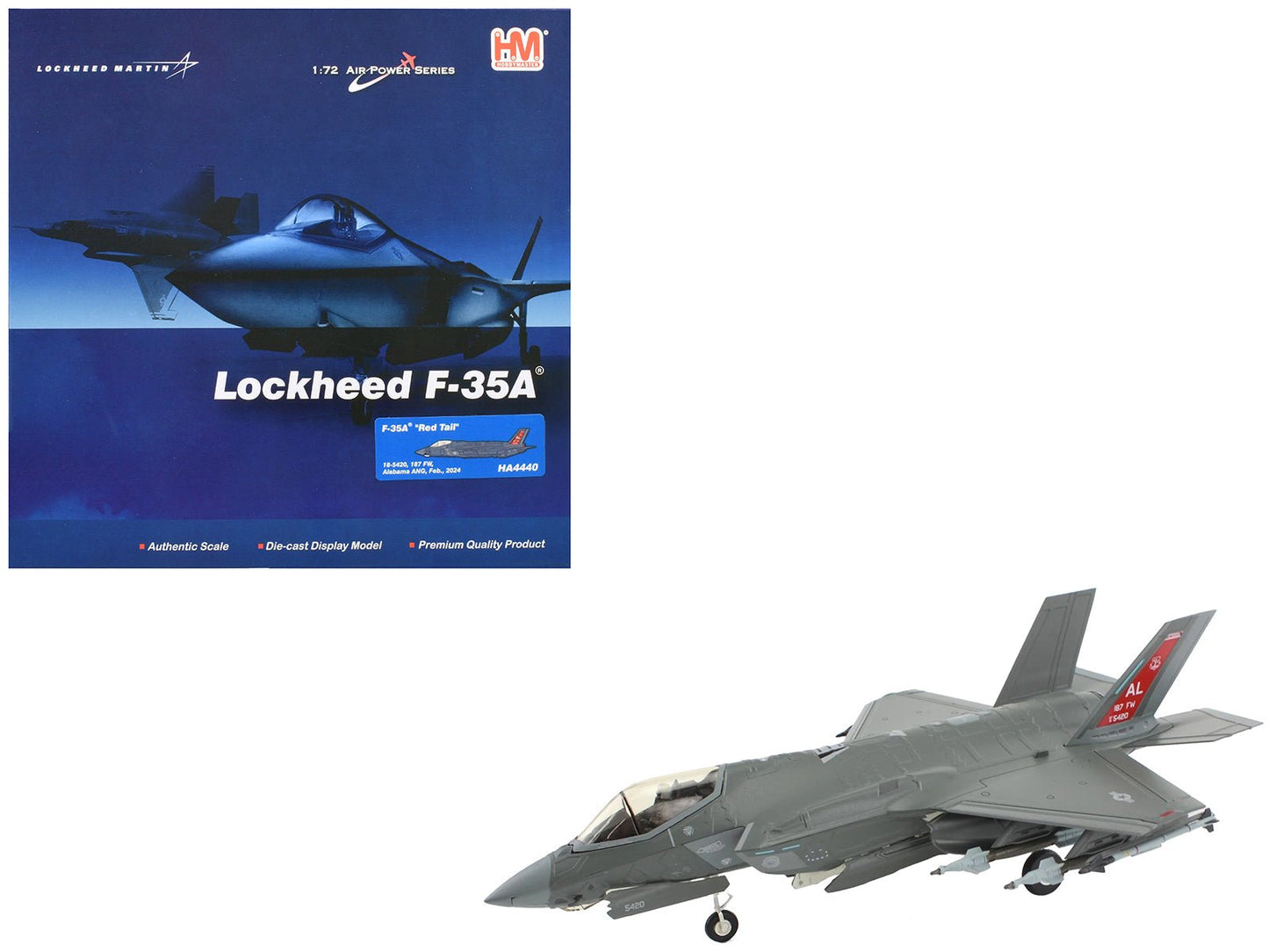 Lockheed Martin F-35A Lightning II Aircraft "Red Tail 187th Fighter Wing Alabama Air National Guard" (2024) United States Air Force "Air Power Series" 1/72 Diecast Model by Hobby Master free shipping USA