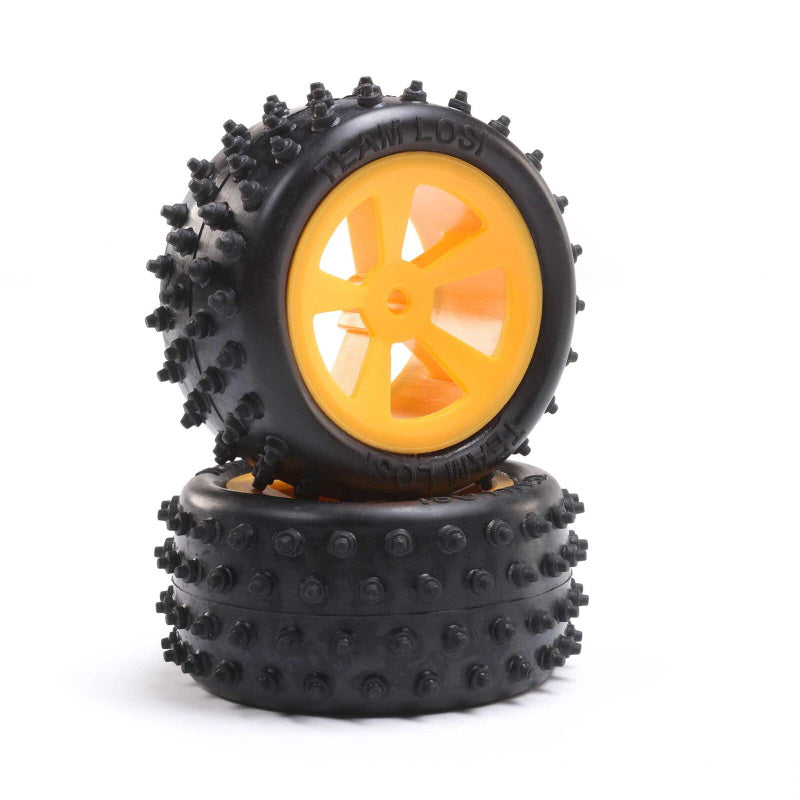 Losi LOS41022 4 Row Rear Tires Mounted Orange (2) Mini JRX2