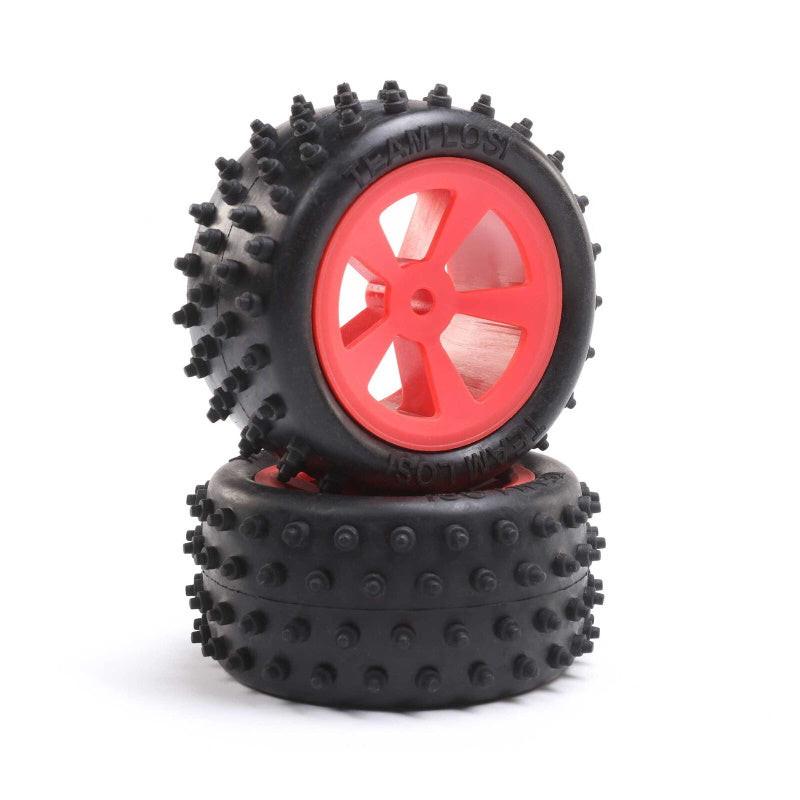 Losi LOS41023 4 Row Rear Tires Mounted Red (2) Mini JRX2
