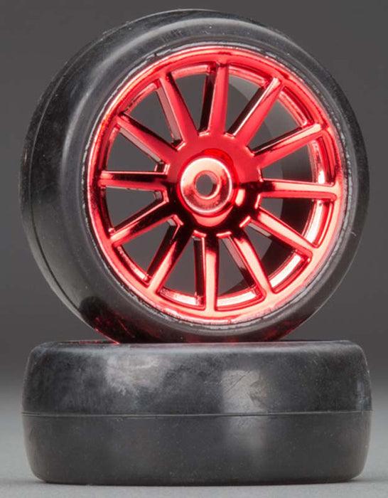 Traxxas 7573X LaTrax Rally Tires / Wheels Assembled / Glued 12-Spoke Red (2)