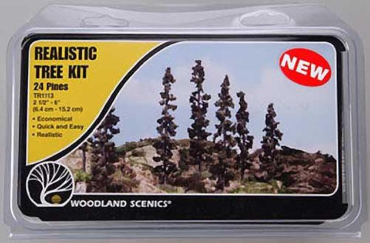 Woodland Scenics TR1113 N/HO Pine Tree Kits 2-1/2-6" (24) Train Scenery