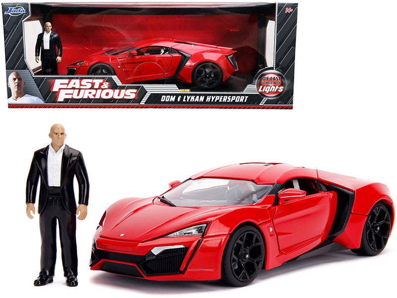 Lykan Hypersport Red with Lights and Dom Figurine "Fast & Furious" Movie 1/18 Diecast Model Car by Jada free shipping USA