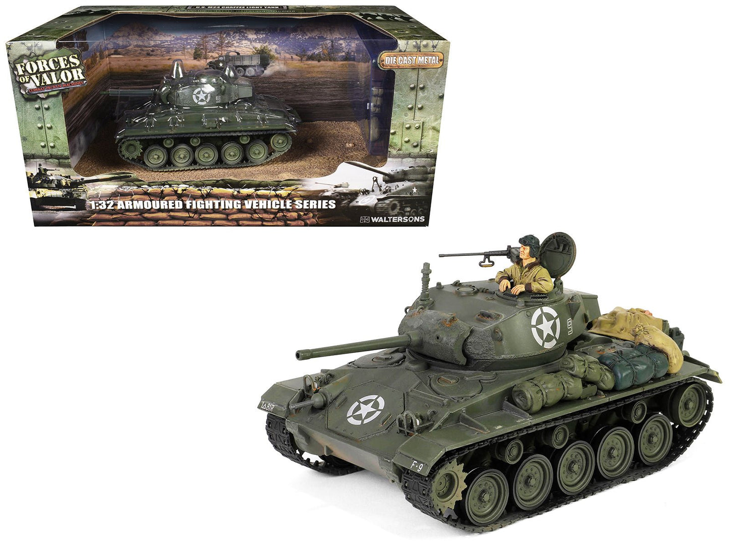 M24 Chaffee Light Tank "8th Armored Division 36th Tank Batallion, Rheinberg Germany World War II" (1945) United States Army "Armoured Fighting Vehicle" Series 1/32 Diecast Model by Forces of Valor free shipping USA
