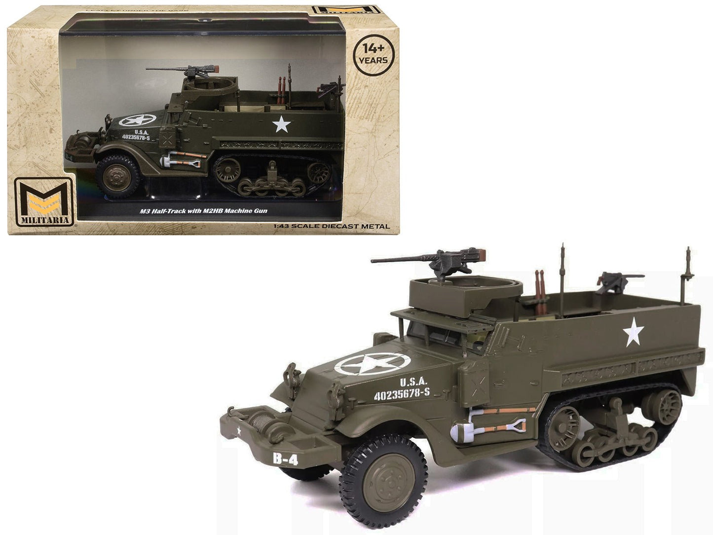 M3 Half-Track AFV with M2HB Machine Gun Olive Drab "United States Army" 1/43 Diecast Model by Militaria Die Cast free shipping USA