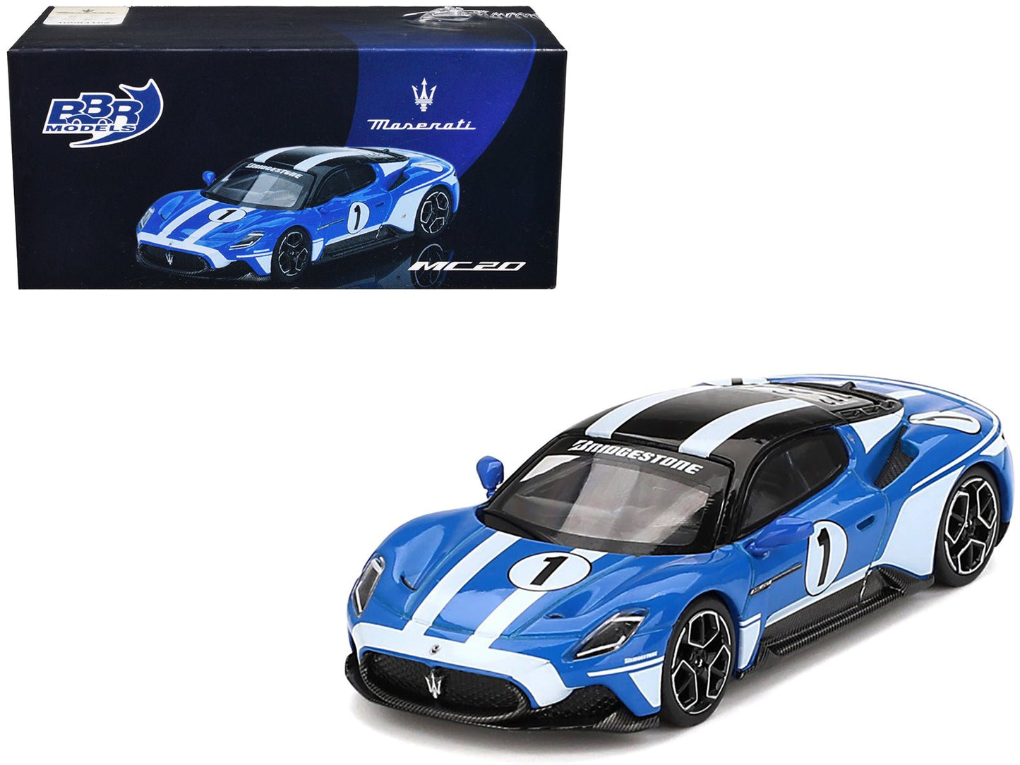Maserati MC20 #1 Blue with White Stripes and Black Top "Maserati Performance Experience" 1/64 Diecast Model Car by BBR free shipping USA
