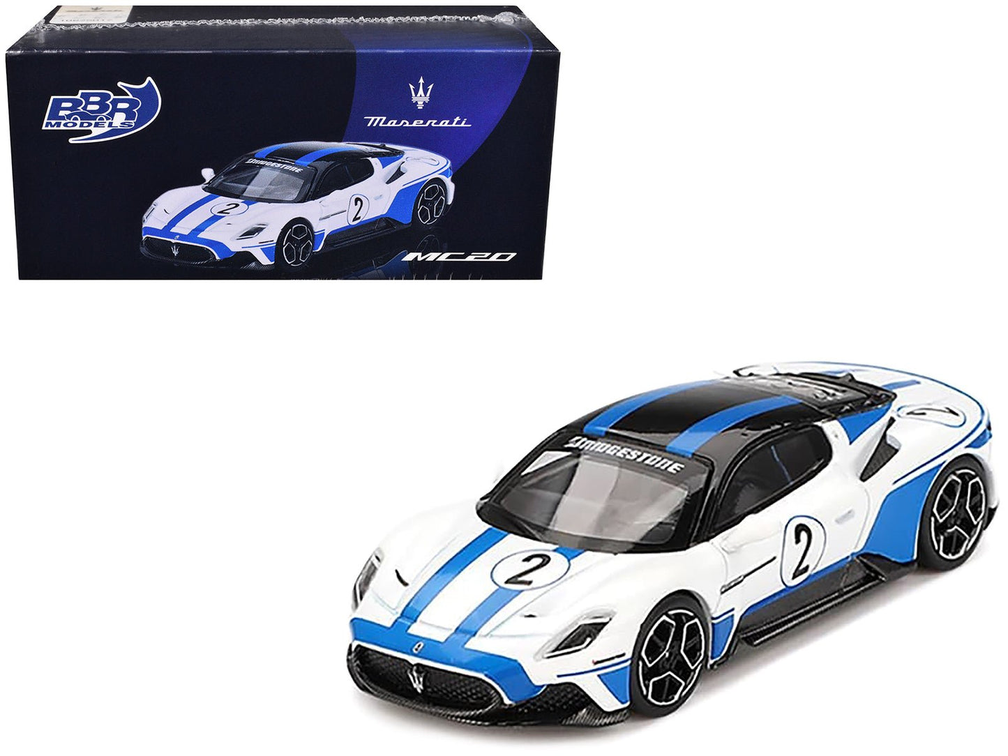 Maserati MC20 #2 White with Blue Stripes and Black Top "Maserati Performance Experience" 1/64 Diecast Model Car by BBR free shipping USA