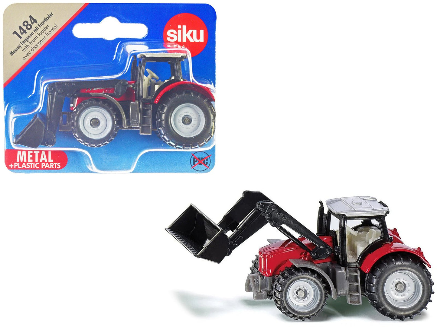 Massey Ferguson Tractor with Front Loader Red with Silver Top Diecast Model by Siku free shipping USA