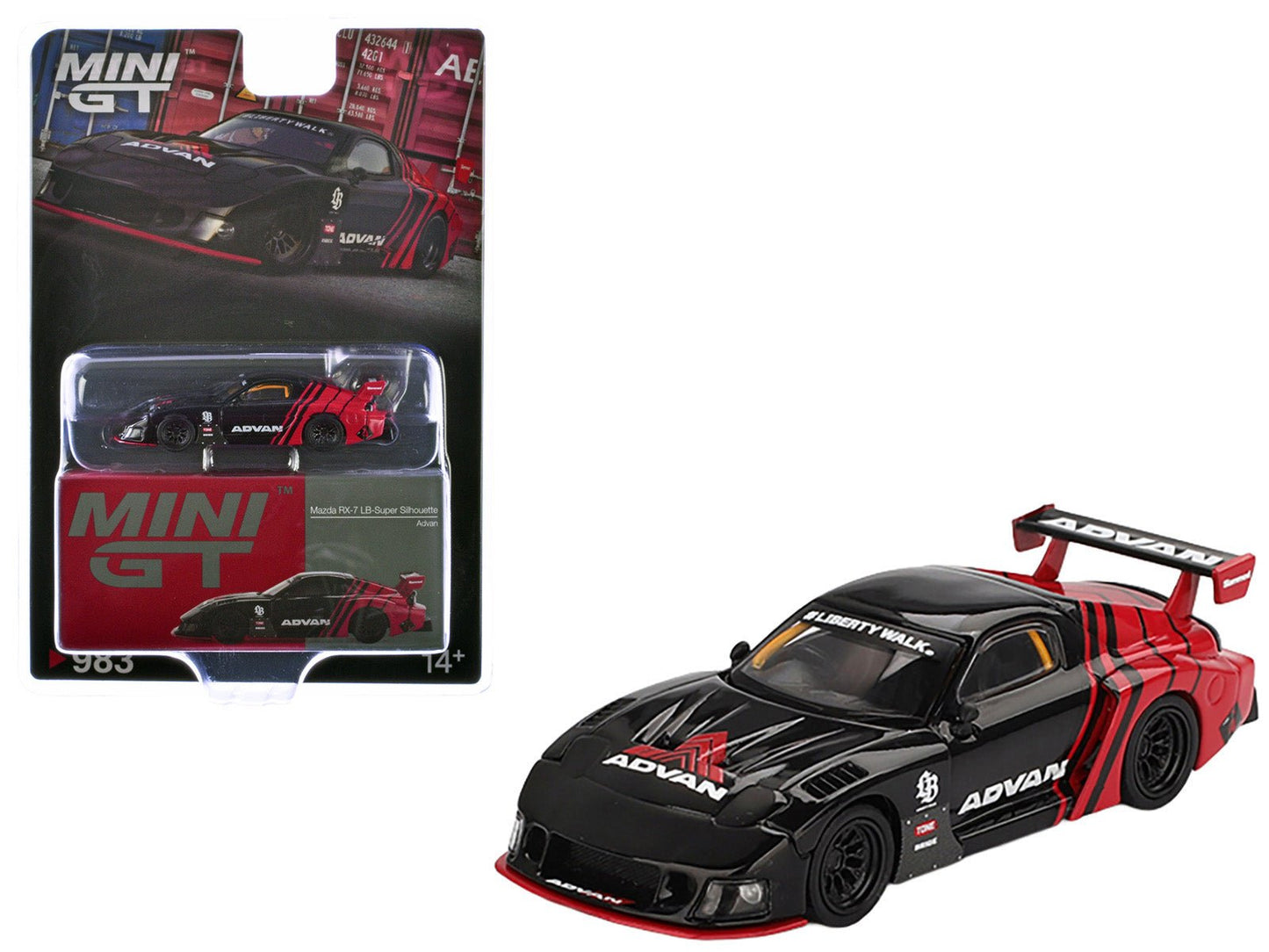 Mazda RX-7 LB-Super Silhouette RHD (Right Hand Drive) "Advan" Black and Red Limited Edition 1/64 Diecast Model Car by Mini GT free shipping USA