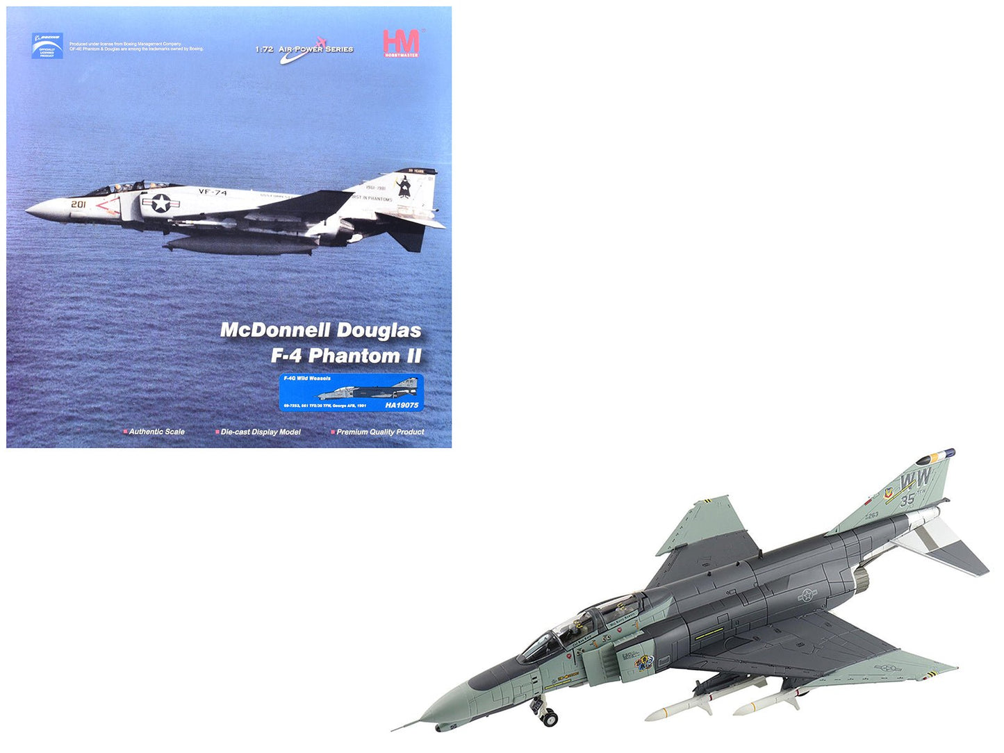McDonnell Douglas F-4G Phantom II Fighter-Bomber Aircraft "Wild Weasels 69-7253 561st TFS 35th TFW George AFB" (1991) United States Air Force "Air Power Series" 1/72 Diecast Model by Hobby Master free shipping USA