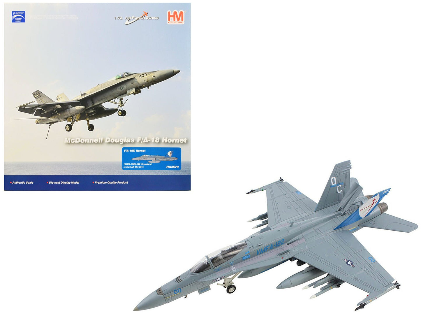 McDonnell Douglas F/A-18C Hornet Aircraft "VMFA-122 Crusaders Iwakuni AB" (2016) United States Marines "Air Power Series" 1/72 Diecast Model by Hobby Master free shipping USA