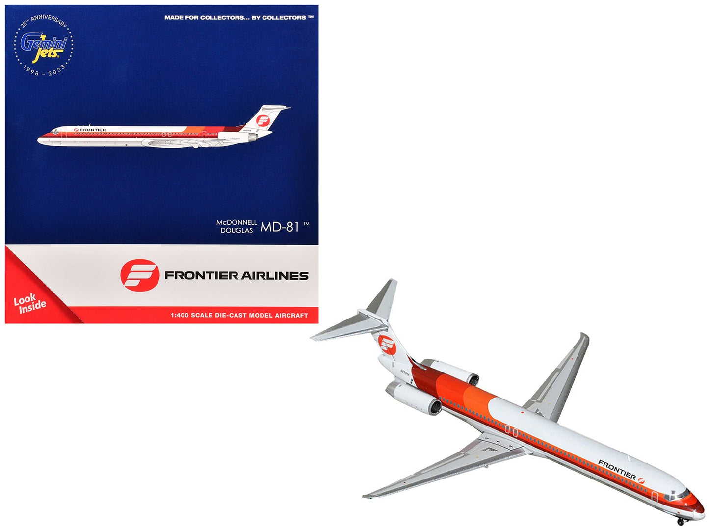 McDonnell Douglas MD-81 Commercial Aircraft "Frontier Airlines" (N859HA) White with Stripes 1/400 Diecast Model Airplane by GeminiJets free shipping USA