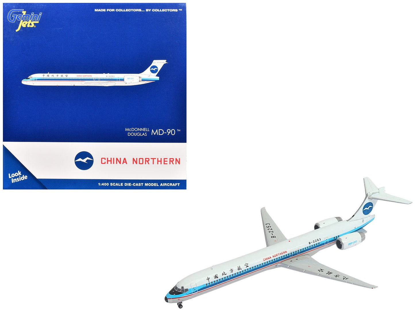 McDonnell Douglas MD-90 Commercial Aircraft "China Northern Airlines" (B-2253) White with Blue Stripes 1/400 Diecast Model Airplane by GeminiJets free shipping USA