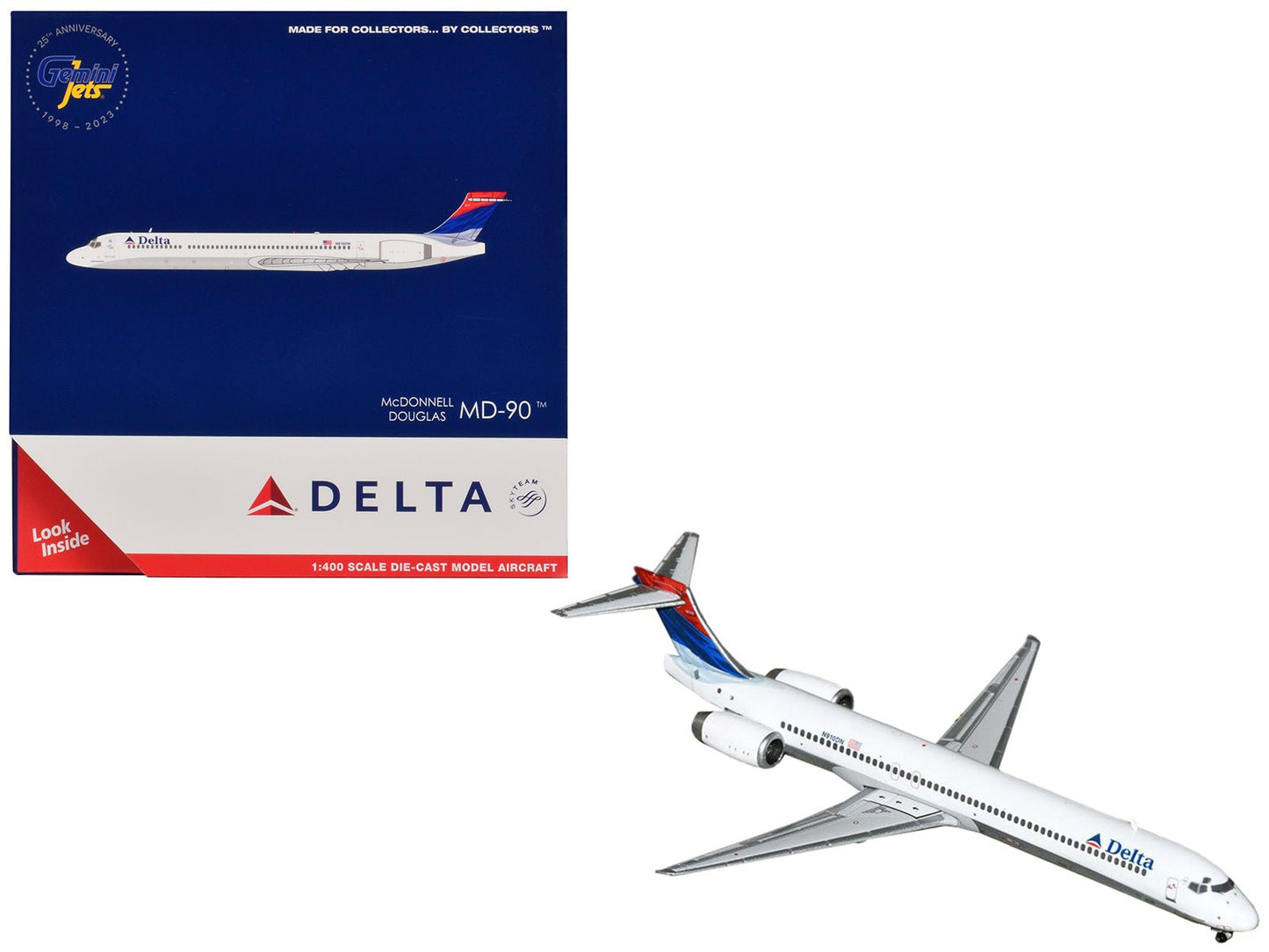 McDonnell Douglas MD-90 Commercial Aircraft "Delta Air Lines" (N910DN) White with Blue and Red Tail 1/400 Diecast Model Airplane by GeminiJets free shipping USA