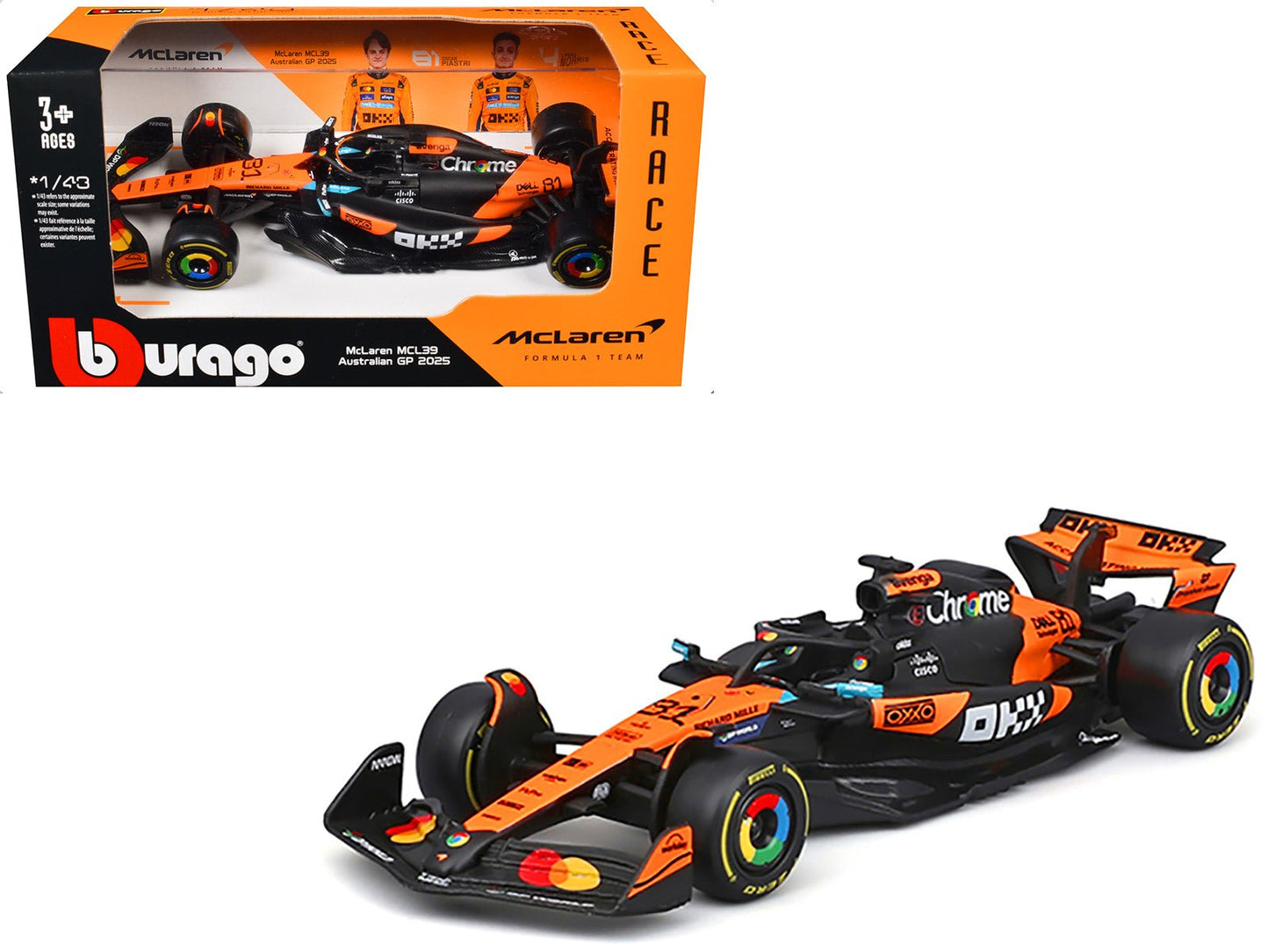 McLaren MCL39 #81 Oscar Piastri "OKX" Formula One F1 "Australian GP" (2025) "Race" Series 1/43 Diecast Model Car by Bburago free shipping USA