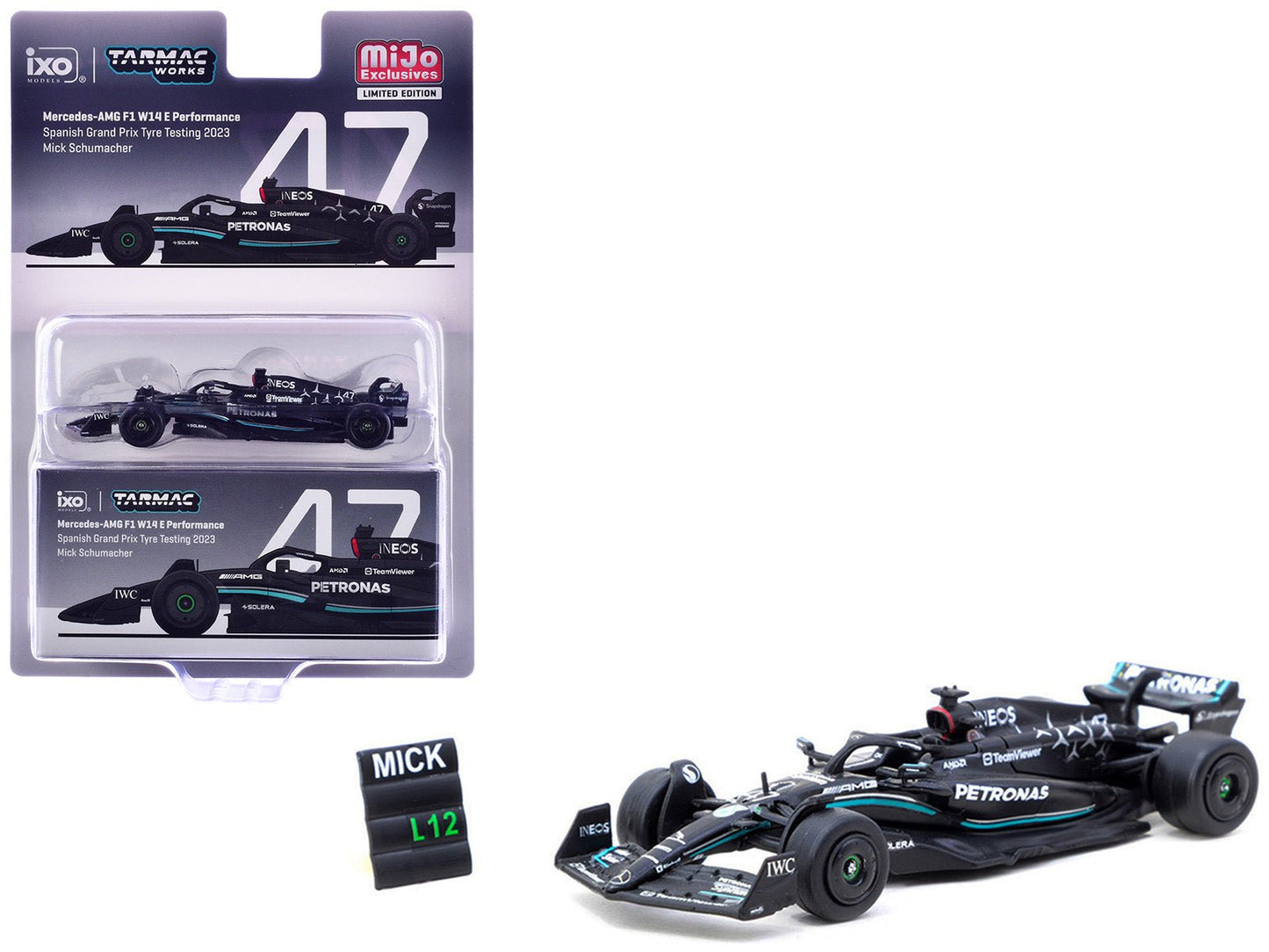 Mercedes-AMG F1 W14 E Performance #47 Mick Schumacher Formula One F1 "Spanish GP Tyre Testing" (2023) with Pit Board "Global64" Series 1/64 Diecast Model by Tarmac Works free shipping USA